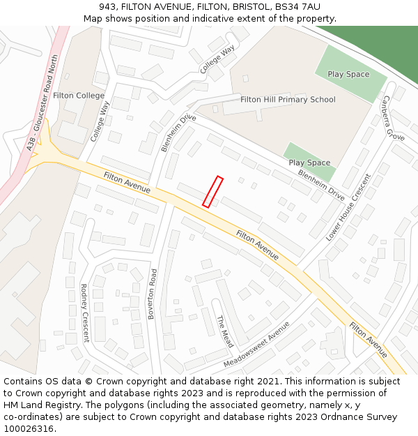 943, FILTON AVENUE, FILTON, BRISTOL, BS34 7AU: Location map and indicative extent of plot