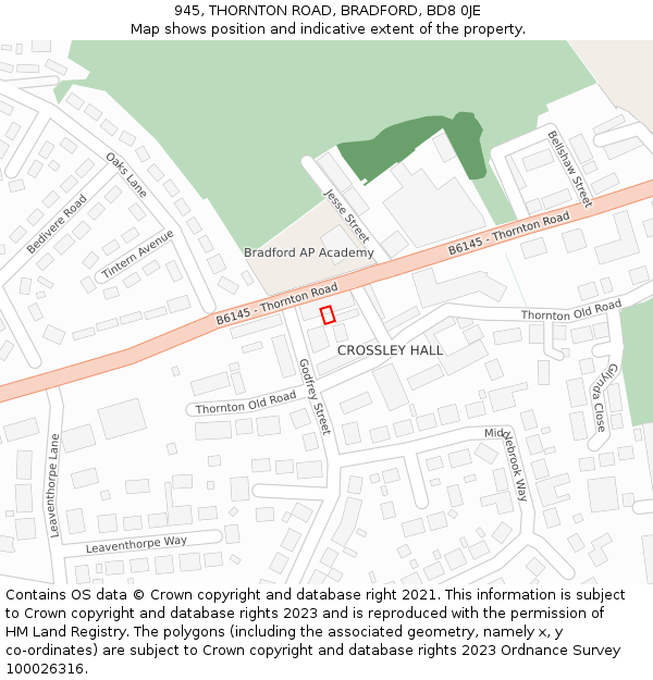 945, THORNTON ROAD, BRADFORD, BD8 0JE: Location map and indicative extent of plot