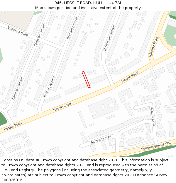 946, HESSLE ROAD, HULL, HU4 7AL: Location map and indicative extent of plot
