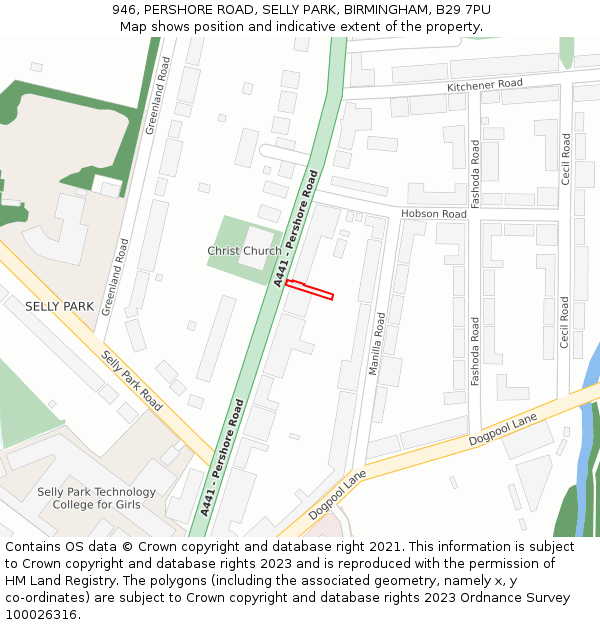 946, PERSHORE ROAD, SELLY PARK, BIRMINGHAM, B29 7PU: Location map and indicative extent of plot