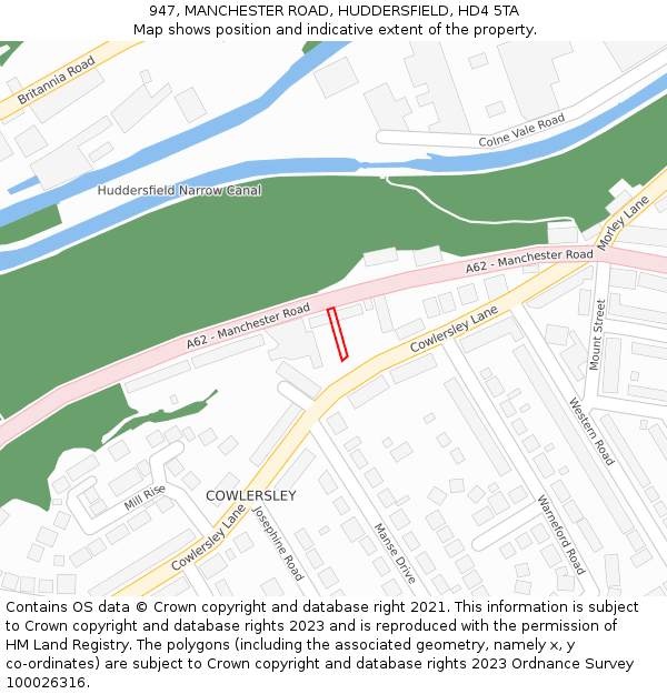 947, MANCHESTER ROAD, HUDDERSFIELD, HD4 5TA: Location map and indicative extent of plot