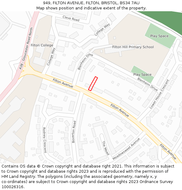 949, FILTON AVENUE, FILTON, BRISTOL, BS34 7AU: Location map and indicative extent of plot