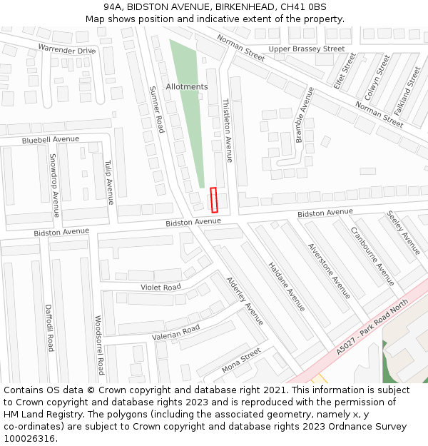 94A, BIDSTON AVENUE, BIRKENHEAD, CH41 0BS: Location map and indicative extent of plot