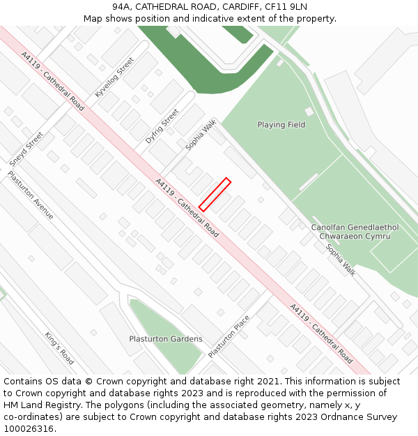 94A, CATHEDRAL ROAD, CARDIFF, CF11 9LN: Location map and indicative extent of plot
