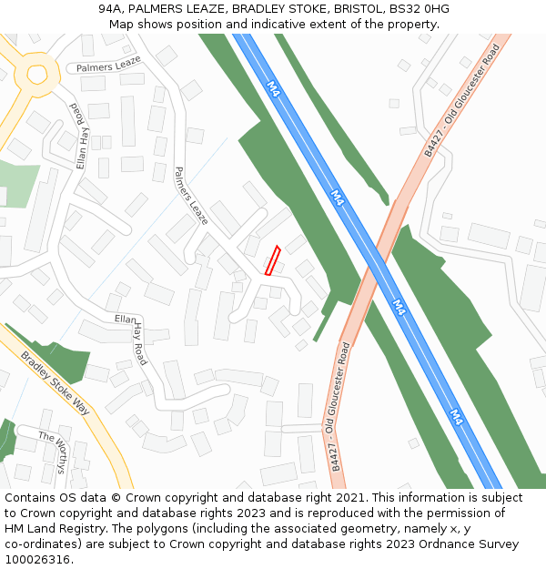 94A, PALMERS LEAZE, BRADLEY STOKE, BRISTOL, BS32 0HG: Location map and indicative extent of plot