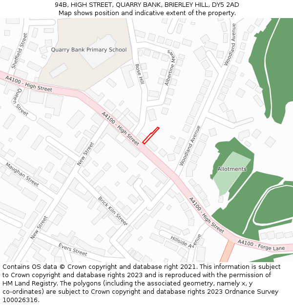 94B, HIGH STREET, QUARRY BANK, BRIERLEY HILL, DY5 2AD: Location map and indicative extent of plot
