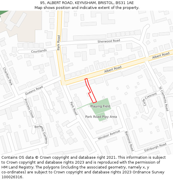 95, ALBERT ROAD, KEYNSHAM, BRISTOL, BS31 1AE: Location map and indicative extent of plot