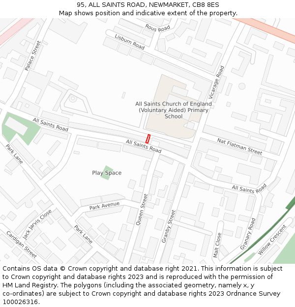 95, ALL SAINTS ROAD, NEWMARKET, CB8 8ES: Location map and indicative extent of plot
