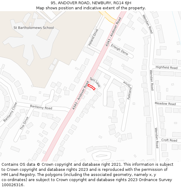 95, ANDOVER ROAD, NEWBURY, RG14 6JH: Location map and indicative extent of plot