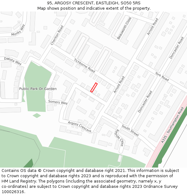 95, ARGOSY CRESCENT, EASTLEIGH, SO50 5RS: Location map and indicative extent of plot