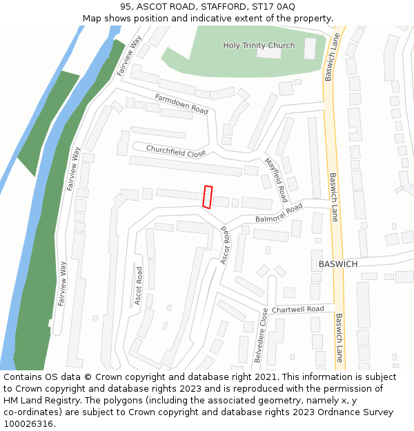 95, ASCOT ROAD, STAFFORD, ST17 0AQ: Location map and indicative extent of plot