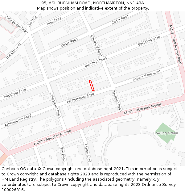 95, ASHBURNHAM ROAD, NORTHAMPTON, NN1 4RA: Location map and indicative extent of plot