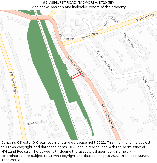 95, ASHURST ROAD, TADWORTH, KT20 5EY: Location map and indicative extent of plot