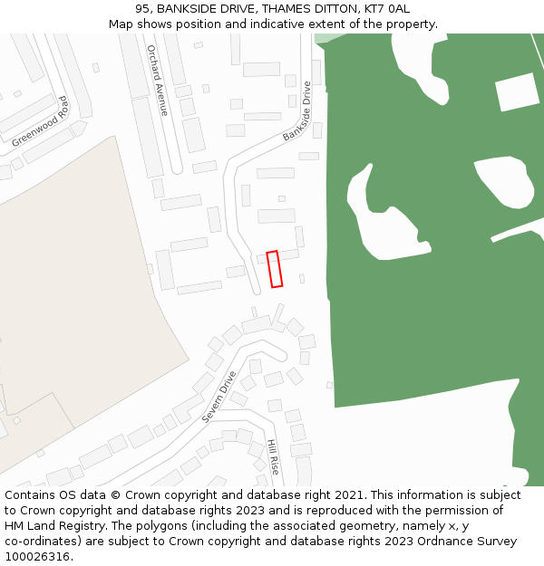 95, BANKSIDE DRIVE, THAMES DITTON, KT7 0AL: Location map and indicative extent of plot
