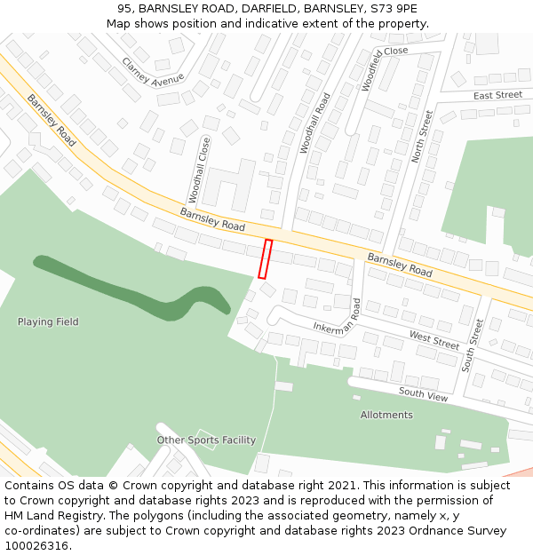 95, BARNSLEY ROAD, DARFIELD, BARNSLEY, S73 9PE: Location map and indicative extent of plot