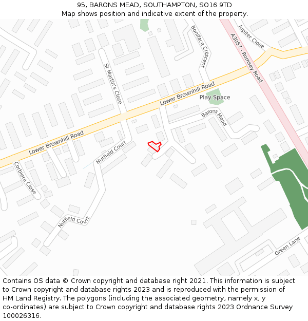 95, BARONS MEAD, SOUTHAMPTON, SO16 9TD: Location map and indicative extent of plot