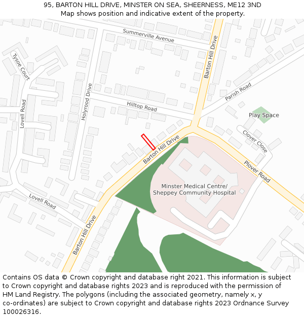 95, BARTON HILL DRIVE, MINSTER ON SEA, SHEERNESS, ME12 3ND: Location map and indicative extent of plot