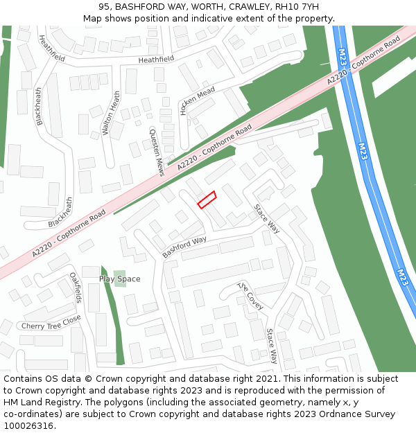 95, BASHFORD WAY, WORTH, CRAWLEY, RH10 7YH: Location map and indicative extent of plot