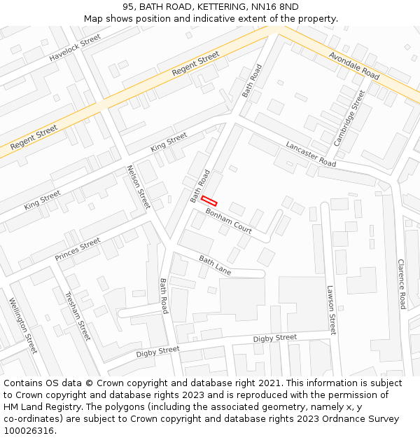 95, BATH ROAD, KETTERING, NN16 8ND: Location map and indicative extent of plot