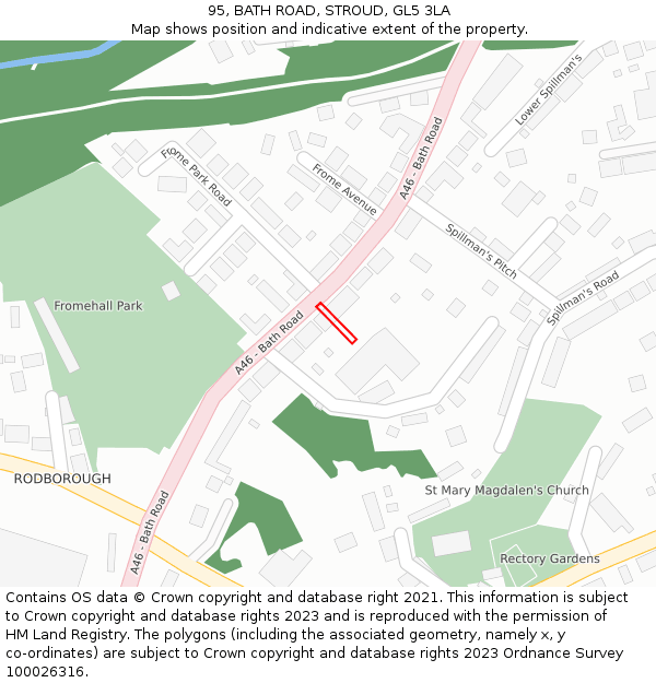 95, BATH ROAD, STROUD, GL5 3LA: Location map and indicative extent of plot