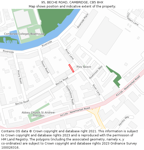 95, BECHE ROAD, CAMBRIDGE, CB5 8HX: Location map and indicative extent of plot
