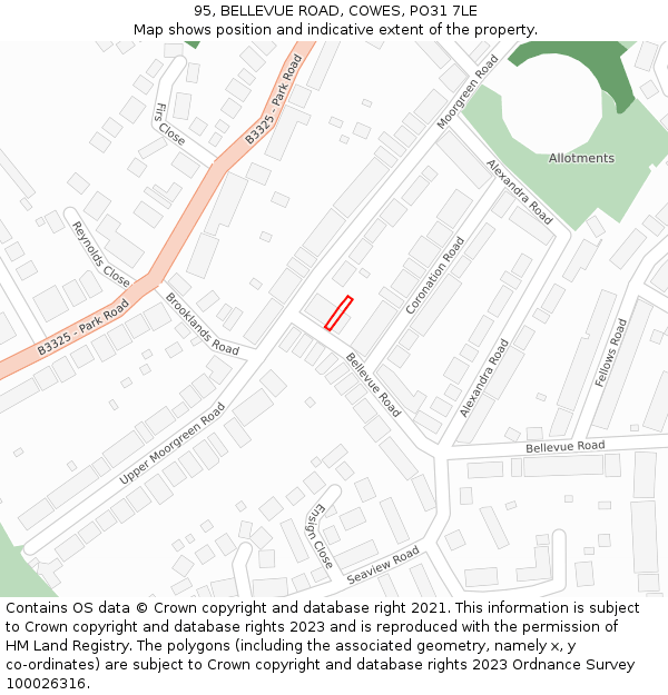 95, BELLEVUE ROAD, COWES, PO31 7LE: Location map and indicative extent of plot