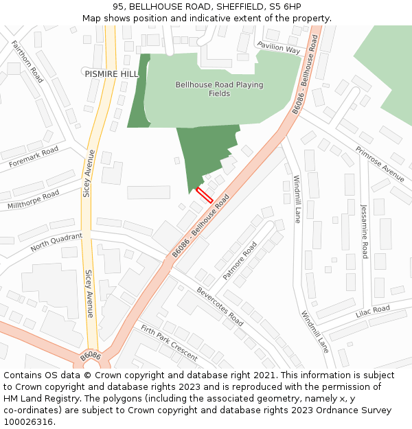 95, BELLHOUSE ROAD, SHEFFIELD, S5 6HP: Location map and indicative extent of plot