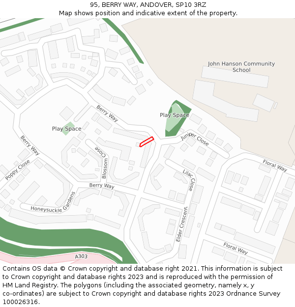 95, BERRY WAY, ANDOVER, SP10 3RZ: Location map and indicative extent of plot