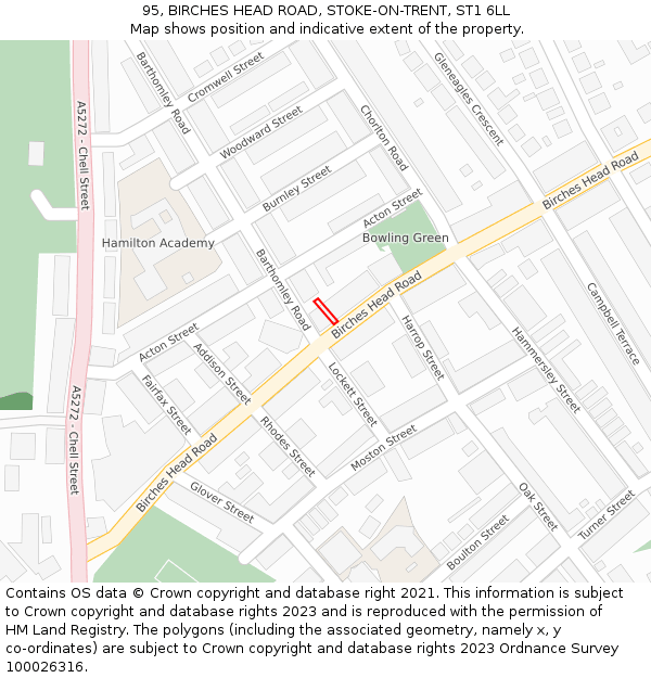 95, BIRCHES HEAD ROAD, STOKE-ON-TRENT, ST1 6LL: Location map and indicative extent of plot