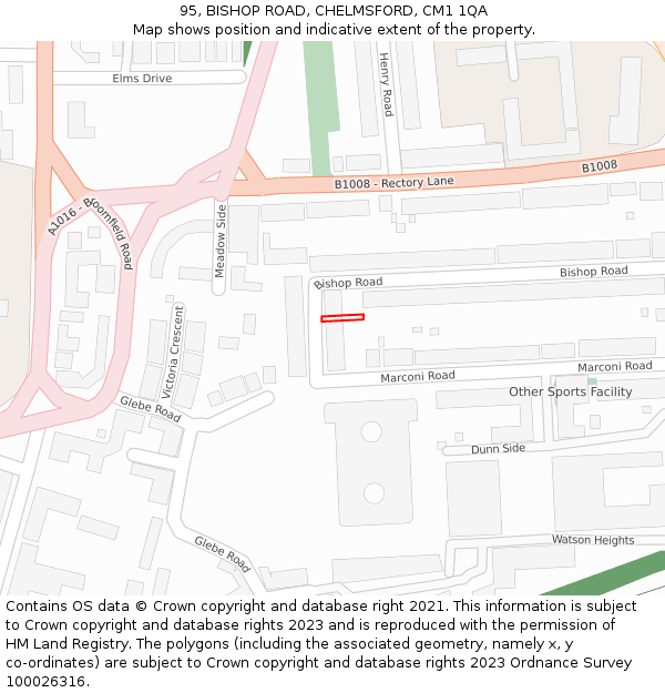 95, BISHOP ROAD, CHELMSFORD, CM1 1QA: Location map and indicative extent of plot