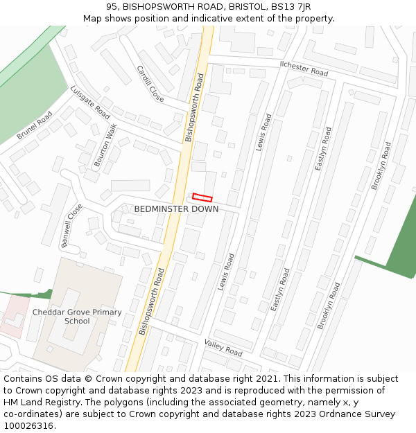 95, BISHOPSWORTH ROAD, BRISTOL, BS13 7JR: Location map and indicative extent of plot