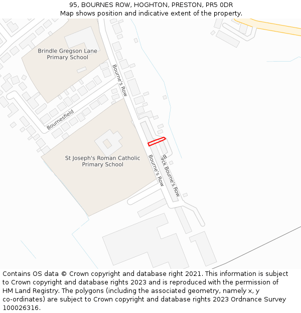 95, BOURNES ROW, HOGHTON, PRESTON, PR5 0DR: Location map and indicative extent of plot