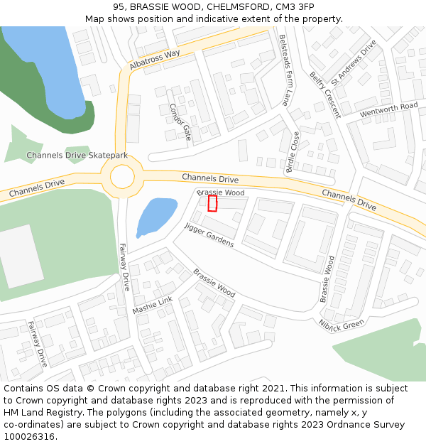 95, BRASSIE WOOD, CHELMSFORD, CM3 3FP: Location map and indicative extent of plot