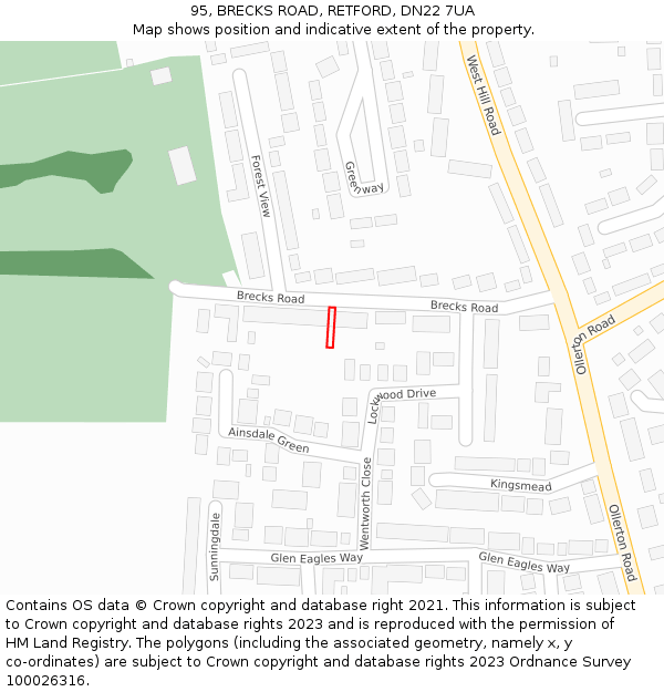95, BRECKS ROAD, RETFORD, DN22 7UA: Location map and indicative extent of plot