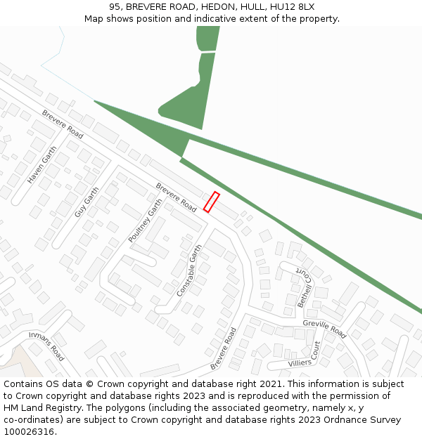 95, BREVERE ROAD, HEDON, HULL, HU12 8LX: Location map and indicative extent of plot