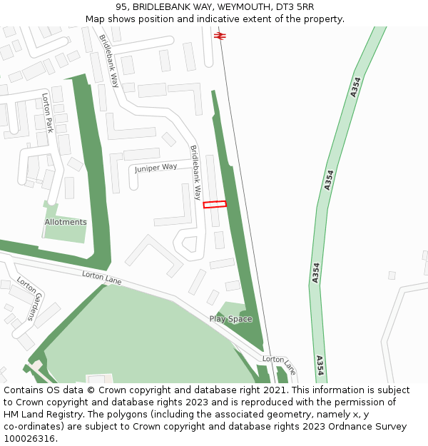 95, BRIDLEBANK WAY, WEYMOUTH, DT3 5RR: Location map and indicative extent of plot