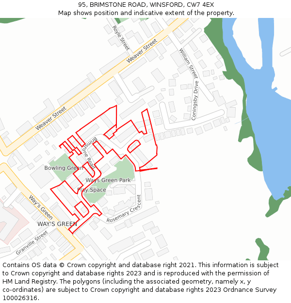 95, BRIMSTONE ROAD, WINSFORD, CW7 4EX: Location map and indicative extent of plot