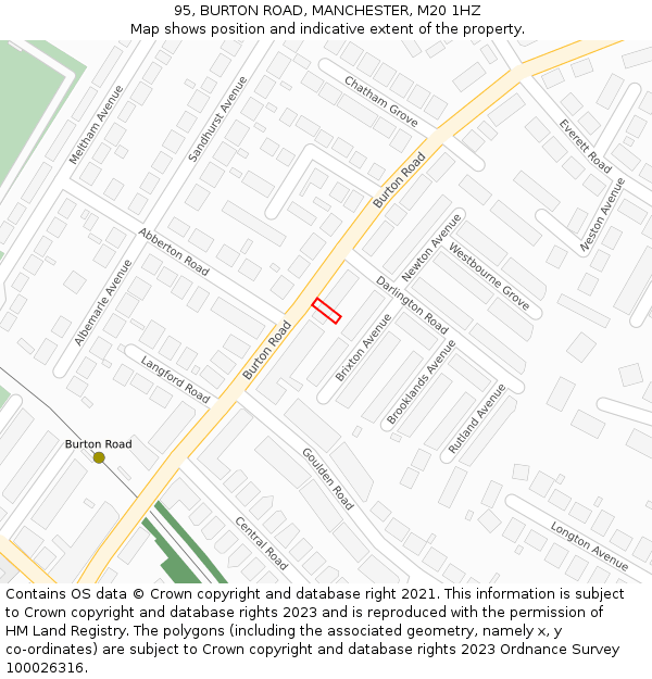 95, BURTON ROAD, MANCHESTER, M20 1HZ: Location map and indicative extent of plot