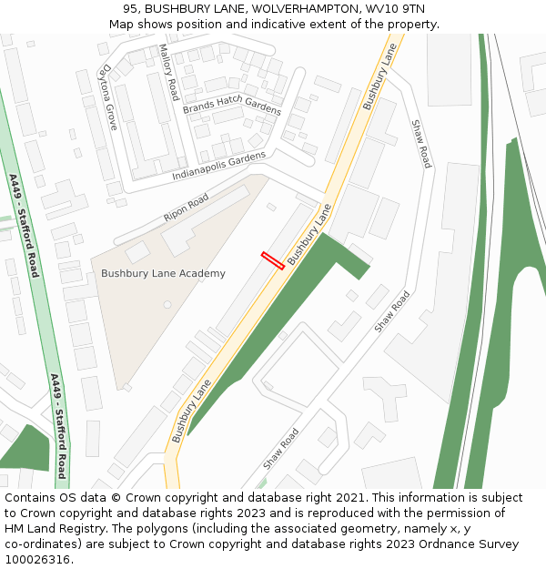 95, BUSHBURY LANE, WOLVERHAMPTON, WV10 9TN: Location map and indicative extent of plot