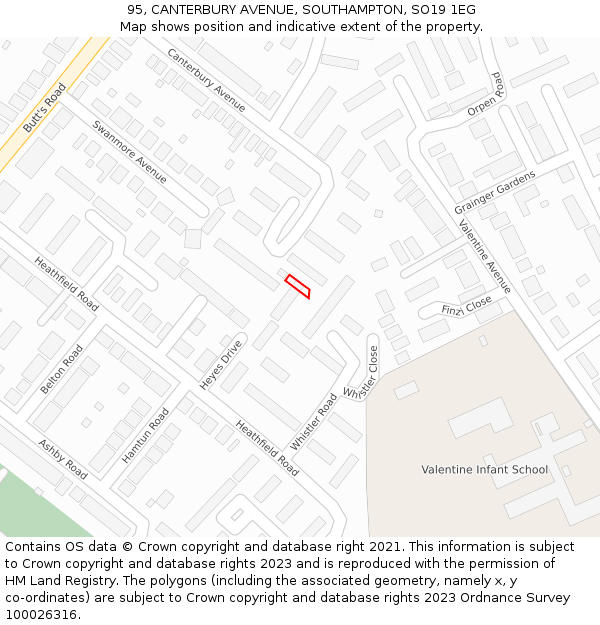 95, CANTERBURY AVENUE, SOUTHAMPTON, SO19 1EG: Location map and indicative extent of plot