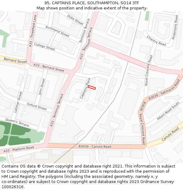 95, CAPTAINS PLACE, SOUTHAMPTON, SO14 3TF: Location map and indicative extent of plot
