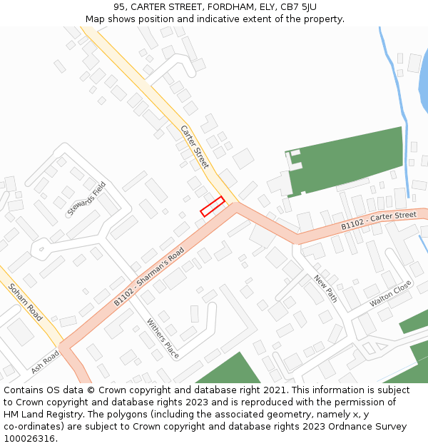 95, CARTER STREET, FORDHAM, ELY, CB7 5JU: Location map and indicative extent of plot