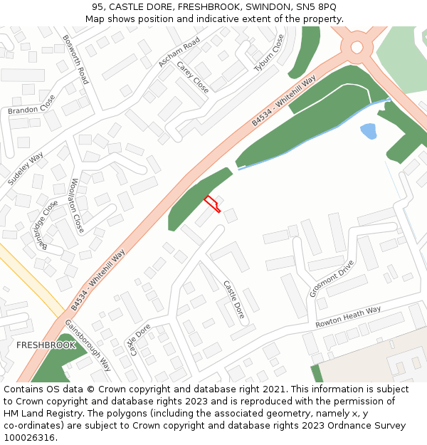 95, CASTLE DORE, FRESHBROOK, SWINDON, SN5 8PQ: Location map and indicative extent of plot