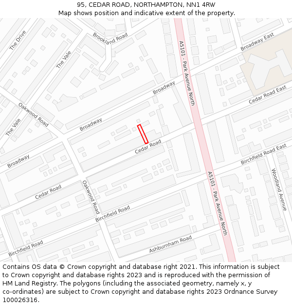 95, CEDAR ROAD, NORTHAMPTON, NN1 4RW: Location map and indicative extent of plot