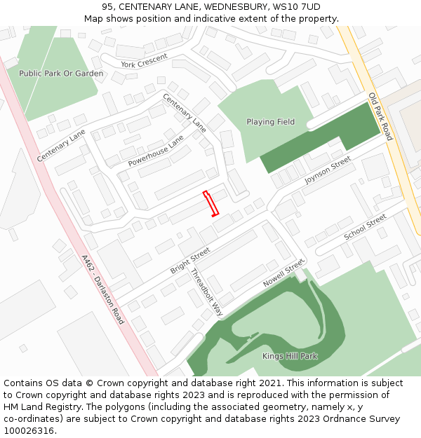 95, CENTENARY LANE, WEDNESBURY, WS10 7UD: Location map and indicative extent of plot