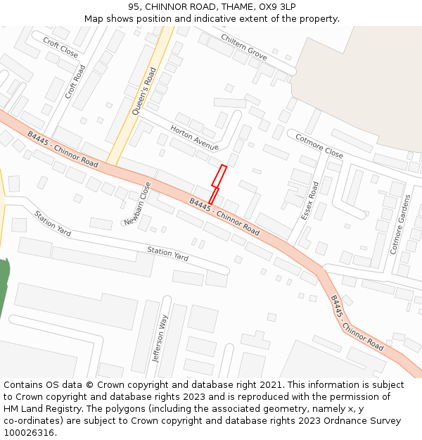 95, CHINNOR ROAD, THAME, OX9 3LP: Location map and indicative extent of plot