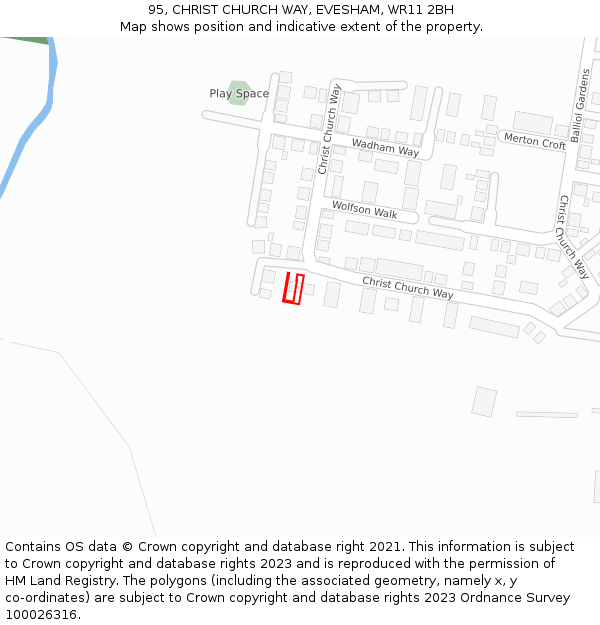 95, CHRIST CHURCH WAY, EVESHAM, WR11 2BH: Location map and indicative extent of plot