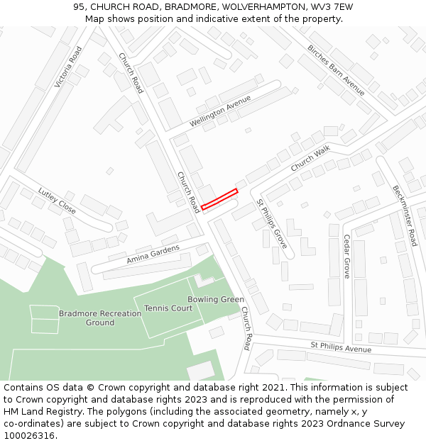 95, CHURCH ROAD, BRADMORE, WOLVERHAMPTON, WV3 7EW: Location map and indicative extent of plot