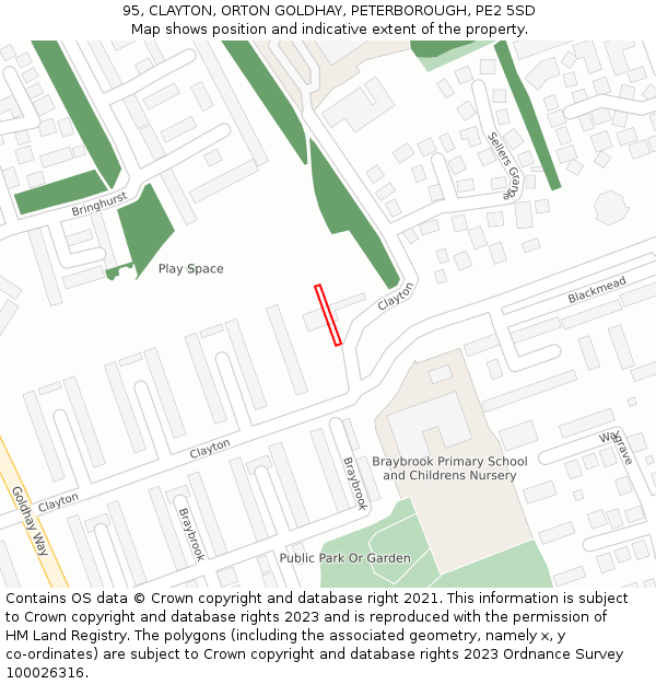 95, CLAYTON, ORTON GOLDHAY, PETERBOROUGH, PE2 5SD: Location map and indicative extent of plot