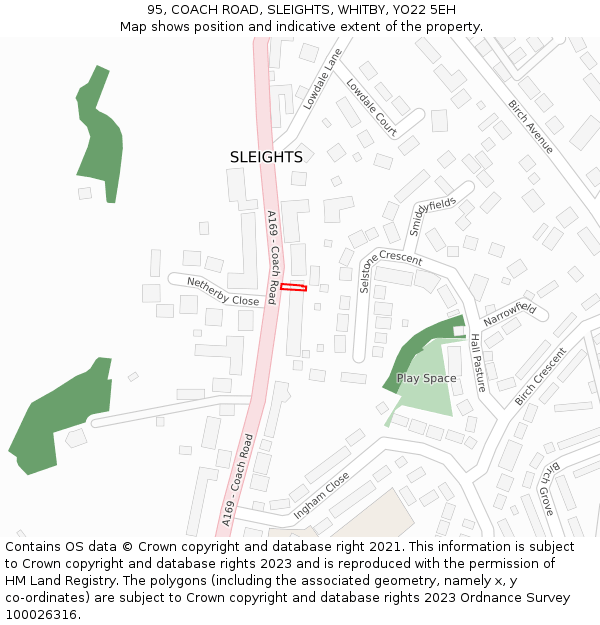 95, COACH ROAD, SLEIGHTS, WHITBY, YO22 5EH: Location map and indicative extent of plot
